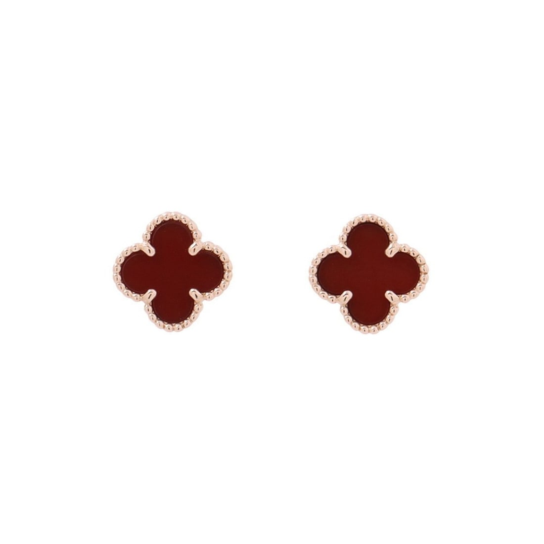 Van Cleef & Arpels Sweet Alhambra Carnelian Earrings 18KPG Pink Gold VCARN6BO00: --- Catalog ---Category: SizeWeight: 2.9g / 0.1oz.Size (HxWxD): 9.20mm x 9.20mm / 0.36'' x 0.36''Category: DesignType: Stud earringsGender: WomenMaterial: Pink gold (18K)Category: GeneralBrand: Van Cl