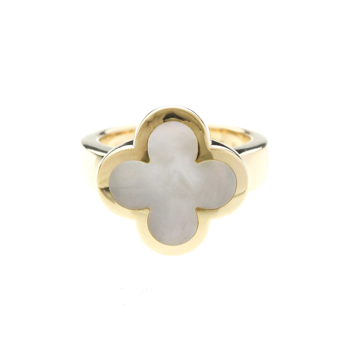 Van Cleef & Arpels Pure Alhambra Ring Yellow Gold (18K) Fashion Mother Of Pearl Band Ring Gold: --- Catalog ---Category: SizeWeight: 9.8g / 0.34oz.JP Size: 10US Size: 5 1/4Brand Size: 50Stone Size (HxW): 15.80mm x 15.80mm / 0.62'' x 0.62''Category: DesignType: Band ringColor: GoldMetal: GoldSton