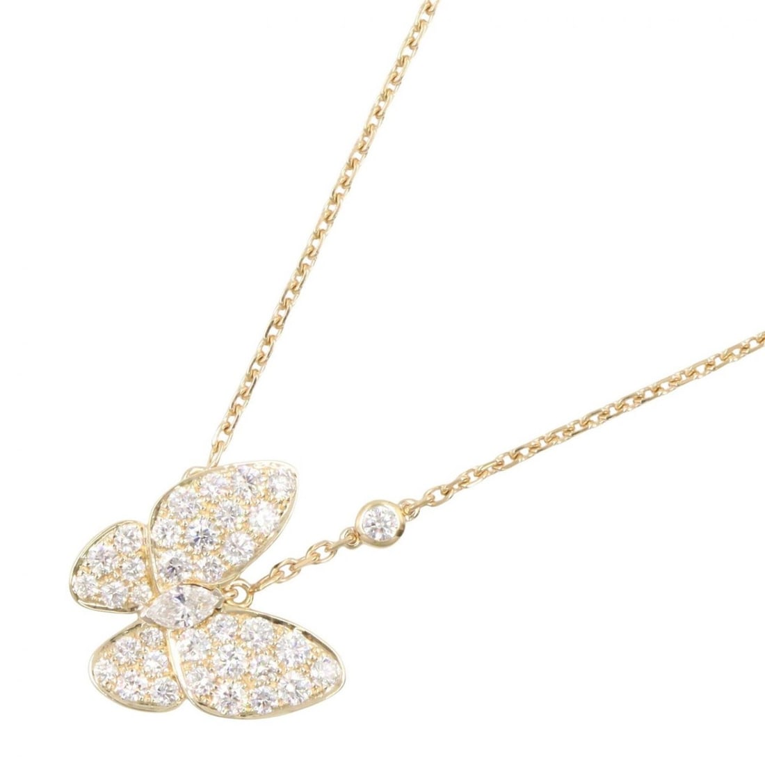 Van Cleef & Arpels De Papillon Diamond Necklace, 18K (Yellow Gold), Women's, Gold Tone, Clear: --- Catalog ---Category: SizePendant Size: 16mm x 16mm / 0.62'' x 0.62''Neck Circumference: 38 cm - 42.5 cm / 14.96'' - 16.73''Category: DesignColor: Clear, GoldGender: WomenMaterial: Yellow gold