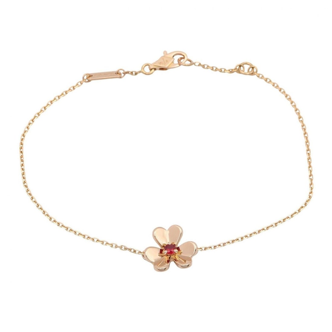 Van Cleef & Arpels Frivole Mini Ruby Bracelet, 18K Pink Gold (PG), Ruby, Women's, Red/Gold Tone,: --- Catalog ---Category: SizeLength: 17cm / 6.69''Category: DesignType: Charm braceletColor: Gold, Red colorGender: WomenMaterial: Pink gold (18K)Category: GeneralMPN: VCARP7S900Brand: Van Cleef &