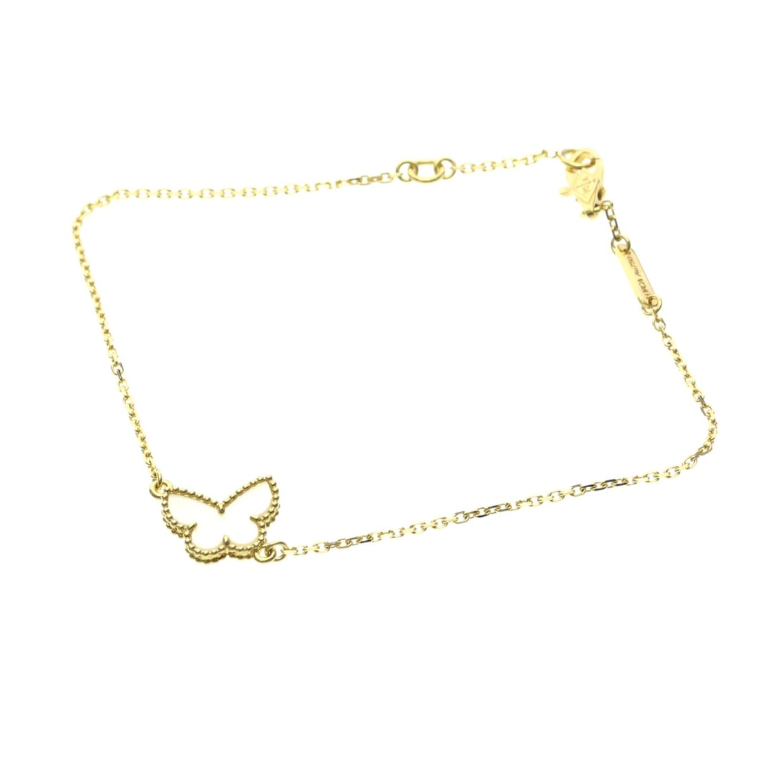 Van Cleef & Arpels Sweet Alhambra Papillon Bracelet Yellow Gold (18K) Mother Of Pearl Charm Bracelet: --- Catalog ---Category: SizeLength: 16cm - 17.5cm / 6.29'' - 6.88''Weight: 1.9g / 0.06oz.Stone Size (HxW): 8.19cm x 10.7cm / 3.22'' x 4.21''Category: DesignType: Charm braceletColor: GoldMetal: GoldS