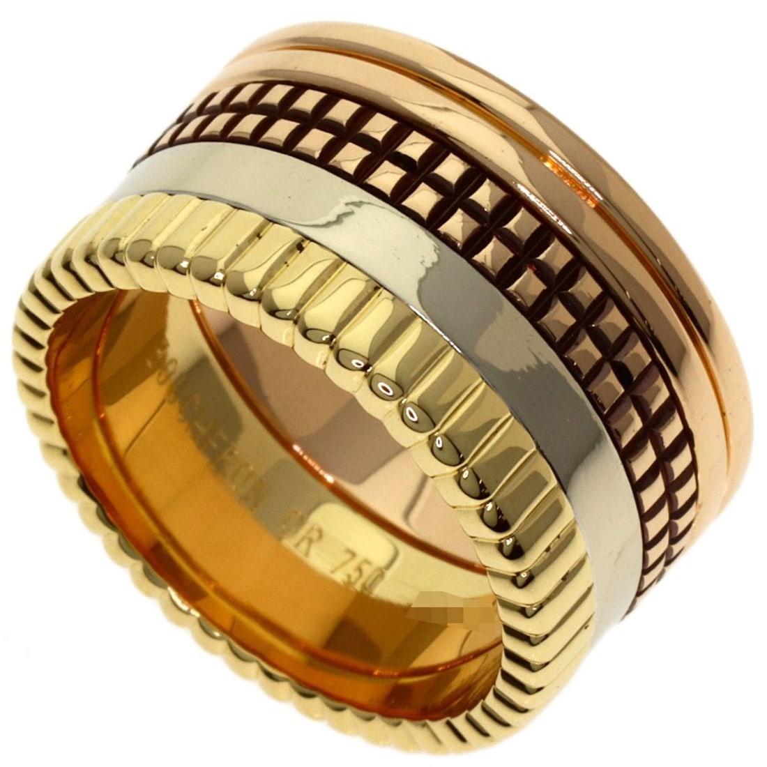 Boucheron Quatre Classic Large #54 Ring - 18K Yellow Gold/18K White Pink Gold Women's: --- Catalog ---Category: SizeJP Size: 14US Size: 7Category: DesignType: Band ringGender: WomenMaterial: Pink gold (18K), White gold (18K), Yellow gold (18K)Category: GeneralBrand: Boucheron--- Item Li