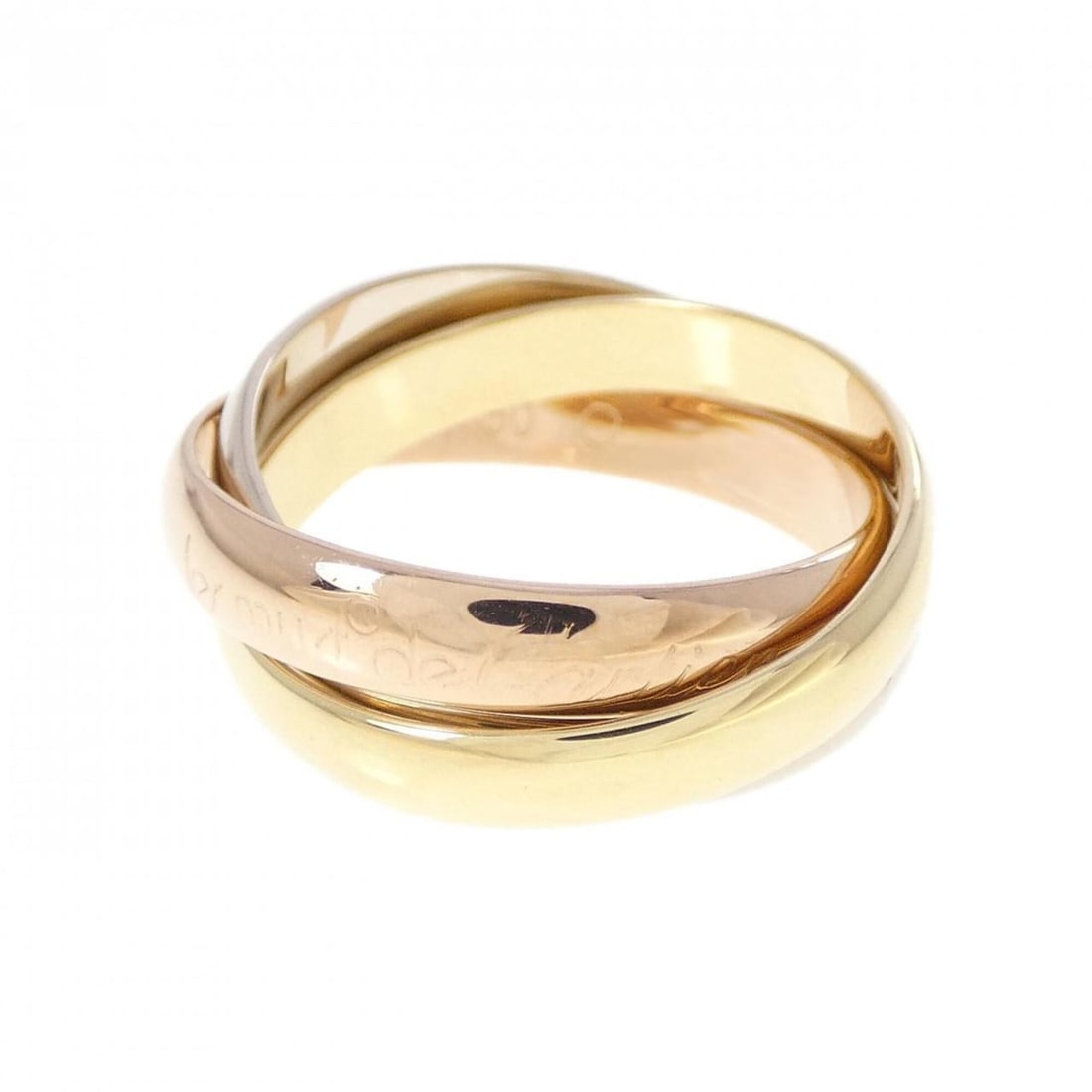 Cartier Trinity Ring: --- Catalog ---Category: SizeUS Size: 5.5Brand Size: 50Category: DesignType: Band ringColor: Pink gold, White gold, Yellow goldGender: WomenMaterial: Pink gold (18K), White gold (18K), Yellow gold