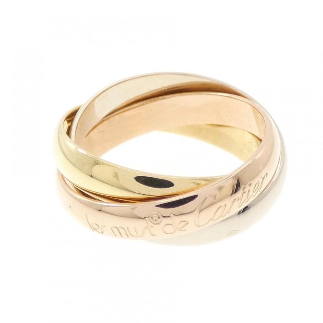 Cartier Trinity Ring: --- Catalog ---Category: SizeUS Size: 5.5Brand Size: 50Category: DesignType: Band ringColor: Pink gold, White gold, Yellow goldGender: WomenMaterial: Pink gold (18K), White gold (18K), Yellow gold