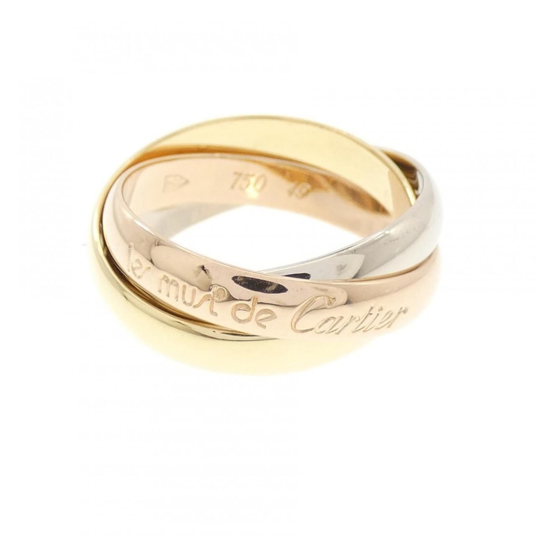 Cartier Trinity Ring: --- Catalog ---Category: SizeUS Size: 5Brand Size: 49Category: DesignType: Band ringColor: Pink gold, White gold, Yellow goldGender: WomenMaterial: Pink gold (18K), White gold (18K), Yellow gold