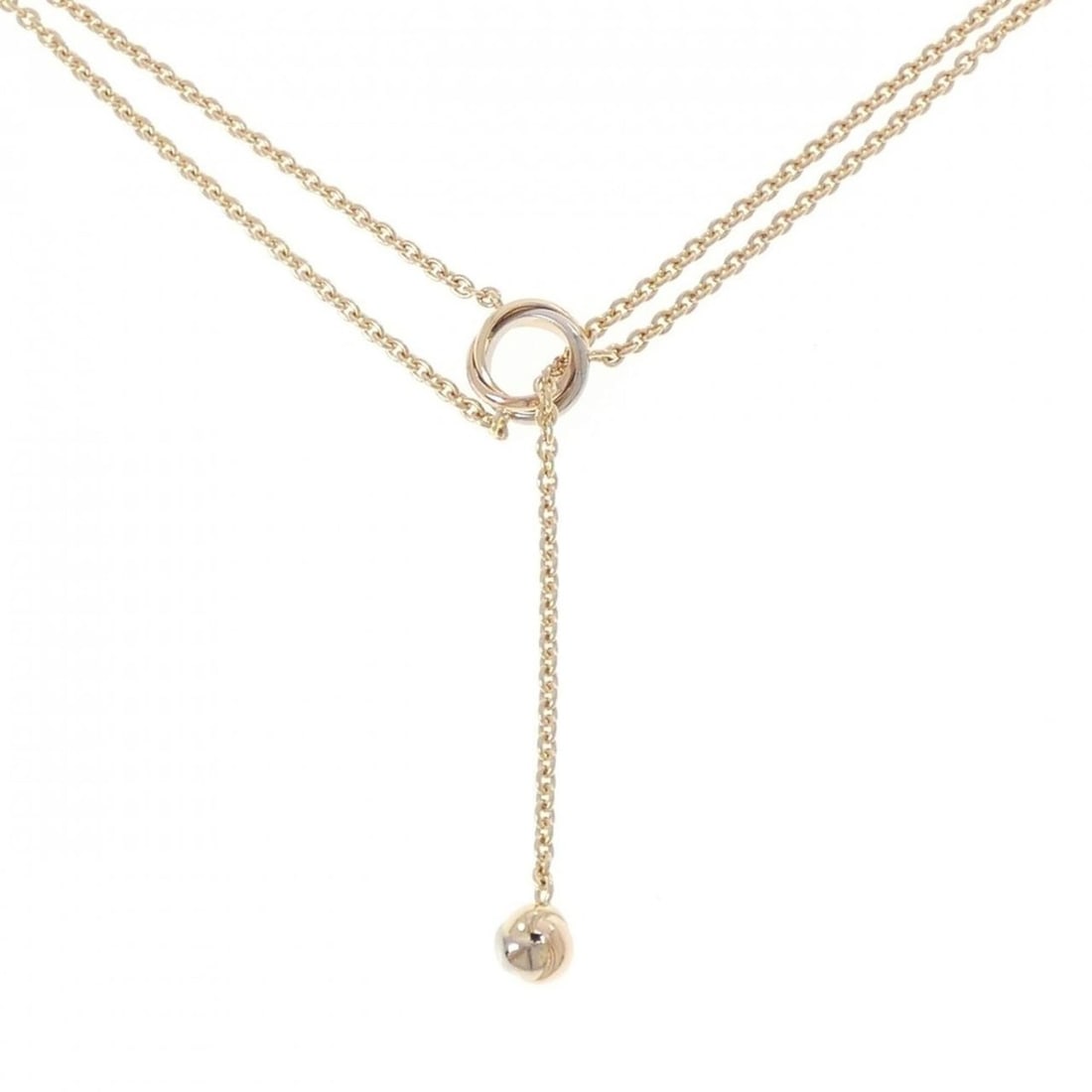 Cartier Baby Trinity Pampille Necklace: --- Catalog ---Category: SizePendant Size: 6.8mm x 6.8mm / 0.26'' x 0.26''Neck Circumference: 37 cm / 14.56''Category: DesignColor: Pink gold, White gold, Yellow goldGender: WomenMaterial: Pink gold
