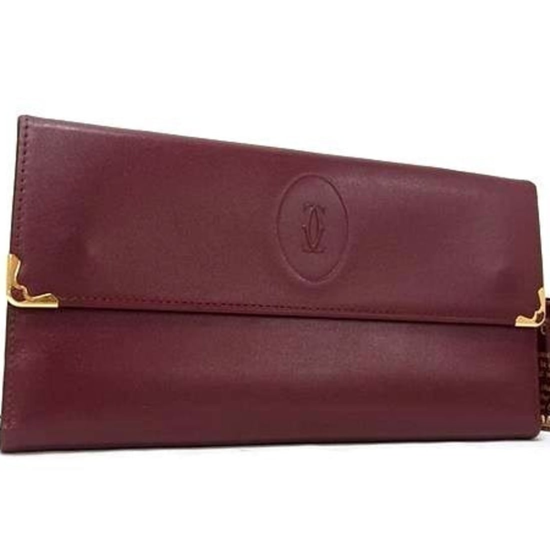 Cartier Long Wallet, Must Line, L3000002, Bordeaux, Calf Leather, Women's Tri-fold: --- Catalog ---Category: SizeSize (HxWxD): 10cm x 19cm x 2cm / 3.93'' x 7.48'' x 0.78''Category: DesignType: Coin purse/coin caseColor: BordeauxGender: WomenMaterial: Leather Category: GeneralMPN: