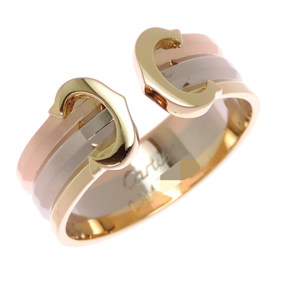 Cartier #49 750 Three-Color 2C Women's/Men's Ring, Yellow Gold: --- Catalog ---Category: SizeUS Size: 5Brand Size: 49Category: DesignType: Band ringGender: Men,WomenMaterial: Pink gold (18K), White gold (18K), Yellow gold (18K)Category: GeneralBrand: Cartier---
