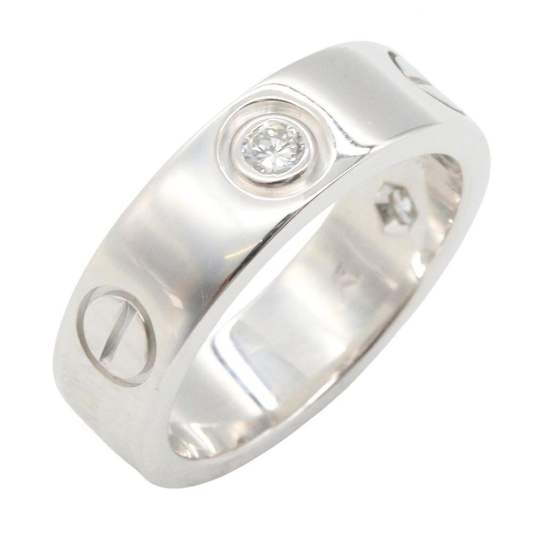 Cartier Love Ring 1PD - 18K White Gold (18KWG) Diamond Women's Silver/Clear Tone: --- Catalog ---Category: SizeJP Size: 9US Size: 5Category: DesignType: Band ringColor: Clear, SilverStone: DiamondGender: WomenMaterial: White gold (18K)Category: GeneralBrand: Cartier--- Item List --