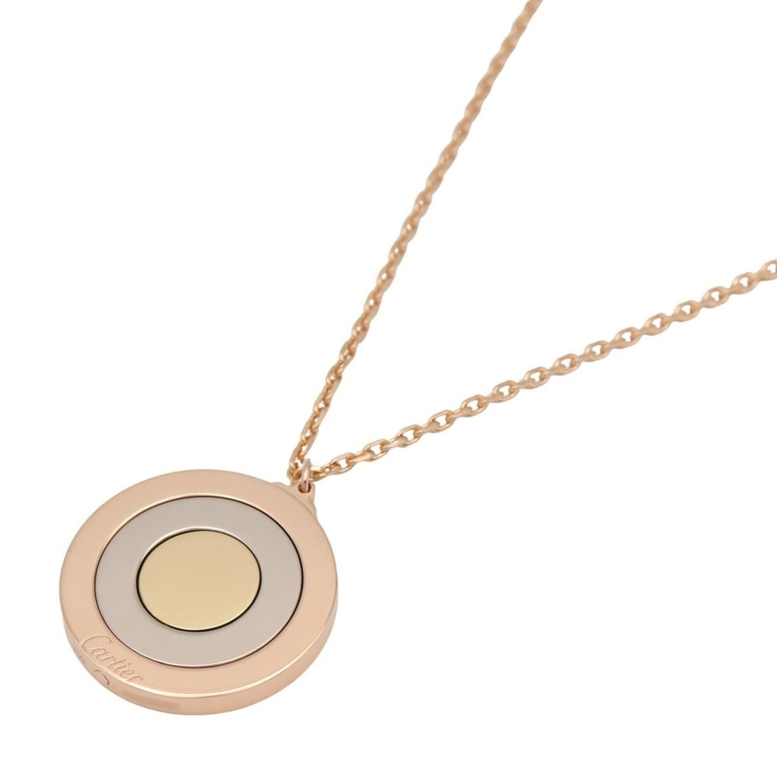 Cartier Round Trinity Necklace - Jewelry Available in 18K (Yellow Gold), 18KWG (White and 18KPG: --- Catalog ---Category: SizePendant Size: 21.8mm x 21.8mm / 0.85'' x 0.85''Neck Circumference: 42 cm / 16.53''Category: DesignColor: Gold, SilverGender: Men,WomenMaterial: Pink gold (18K), White gold