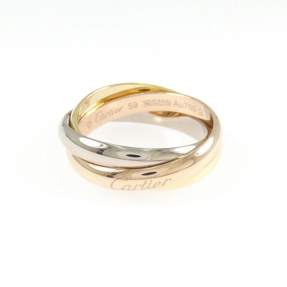 Cartier Trinity Ring: --- Catalog ---Category: SizeUS Size: 9.5Brand Size: 59Category: DesignType: Band ringGender: Women,MenMaterial: Pink gold (18K), White gold (18K), Yellow gold (18K)Category: GeneralMPN: