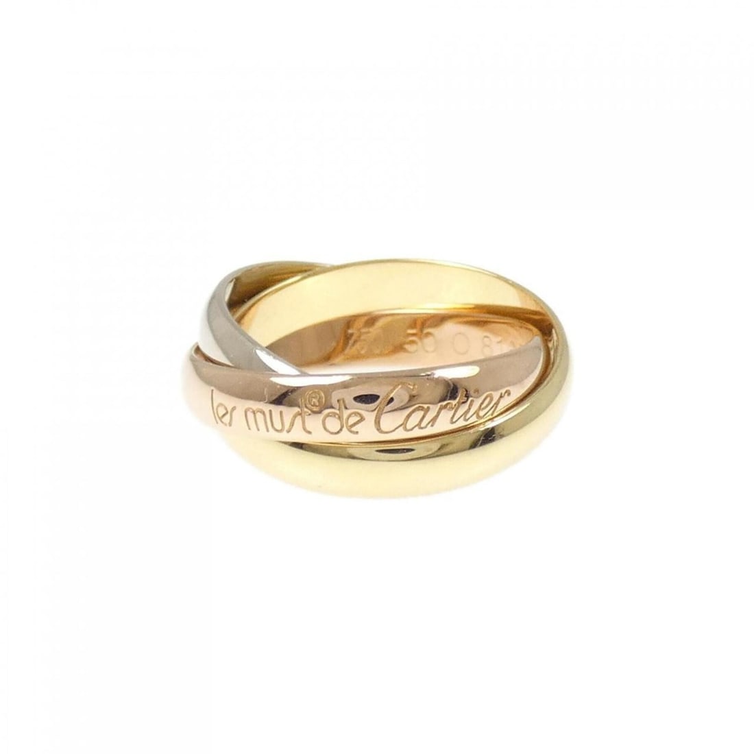 Cartier Trinity Ring: --- Catalog ---Category: SizeUS Size: 5.5Brand Size: 50Category: DesignType: Band ringGender: WomenMaterial: Pink gold (18K), White gold (18K), Yellow gold (18K)Category: GeneralBrand: Cartier---