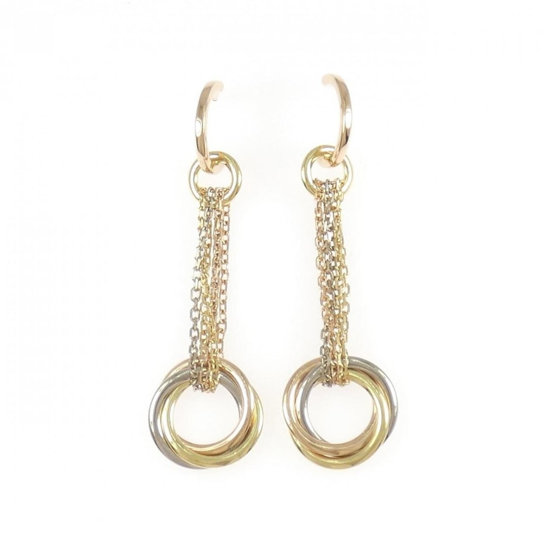 Cartier Trinity Earrings: --- Catalog ---Category: SizeSize (HxWxD): 60.20mm x 16.40mm / 2.37'' x 0.65''Category: DesignType: Drop earringsGender: WomenMaterial: Pink gold (18K), White gold (18K), Yellow gold (18K)Category: Ge
