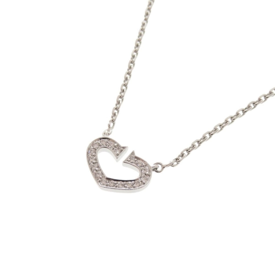 Cartier C Heart 18KWG 750WG Diamond White Gold Necklace Jewelry 0132CARTIER: --- Catalog ---Category: SizePendant Size: 9mm x 12mm / 0.35'' x 0.47''Neck Circumference: 38 cm / 14.96''Category: DesignColor: White goldGender: WomenMaterial: White gold (18K)Necklace Type: