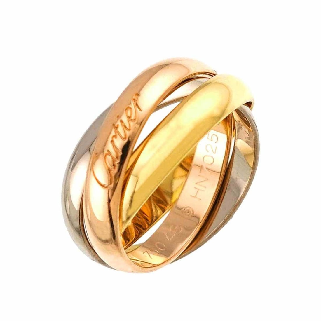 Cartier Trinity MM #48 Ring, 18K Yellow Gold, White Pink Triple Band, Three Colors, 750 Gold.: --- Catalog ---Category: SizeUS Size: 4.5Brand Size: 48Category: DesignType: Band ringGender: WomenMaterial: Pink gold (18K), White gold (18K), Yellow gold (18K)Category: GeneralBrand: Cartier---