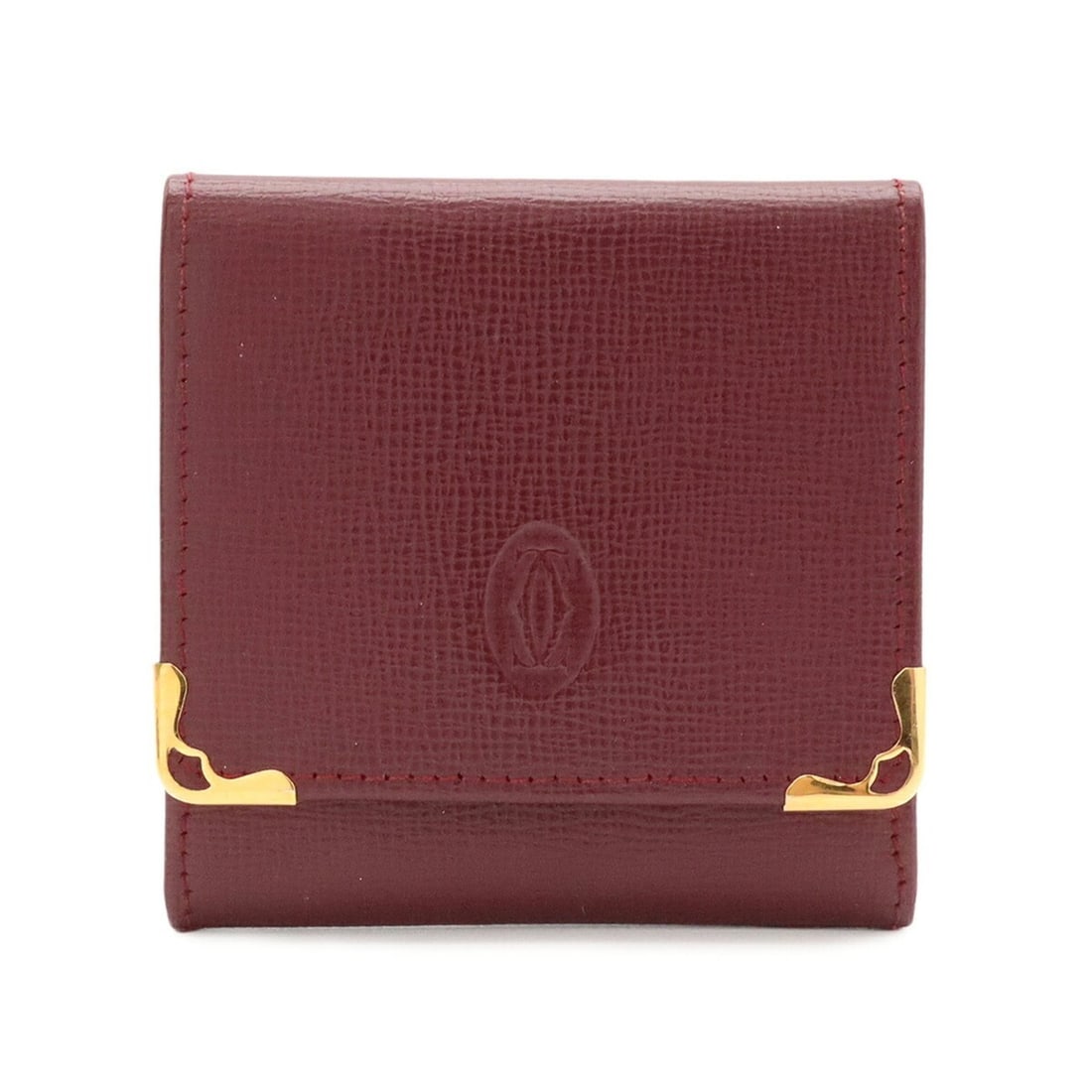 Cartier Must de Line Square Wallet/Coin Purse, Leather, Bordeaux: --- Catalog ---Category: SizeSize (HxWxD): 8cm x 8cm / 3.14'' x 3.14''Category: DesignType: Coin purse/coin caseColor: BordeauxGender: WomenMaterial: Leather Category: GeneralBrand: CartierCountry of