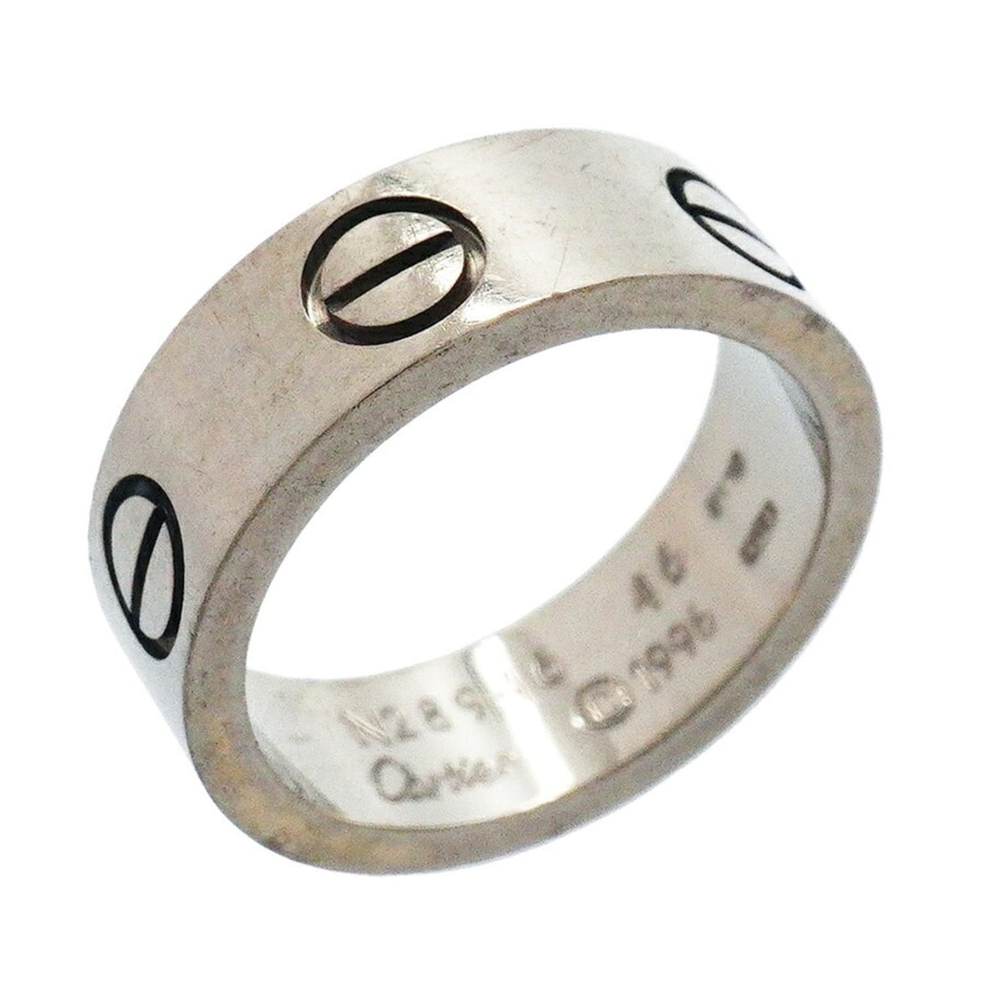 Cartier Love Ring, 18K White Gold, Size 46, Ladies': --- Catalog ---Category: SizeUS Size: 3.5Brand Size: 46Category: DesignType: Band ringGender: WomenMaterial: White gold (18K)Category: GeneralBrand: Cartier--- Item List ---Section: ConditionRanking: 