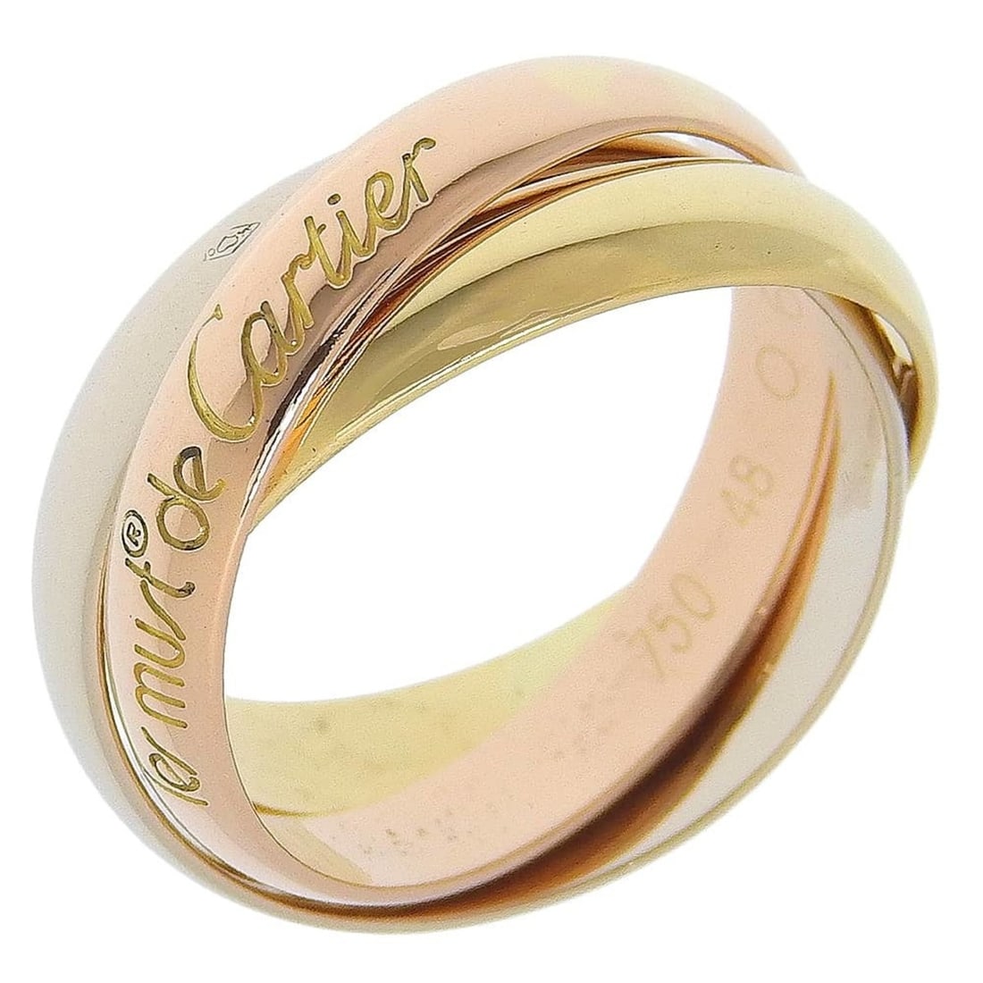 Cartier Trinity ring, size 8, 18K gold, approximately 6.2g, women's.: --- Catalog ---Category: SizeWidth: 8mm / 0.31''Weight: 6.2g / 0.21oz.JP Size: 8US Size: 4.5Inner Diameter: 15.50mm / 0.61''Category: DesignType: Band ringGender: WomenMaterial: Pink gold (18K),