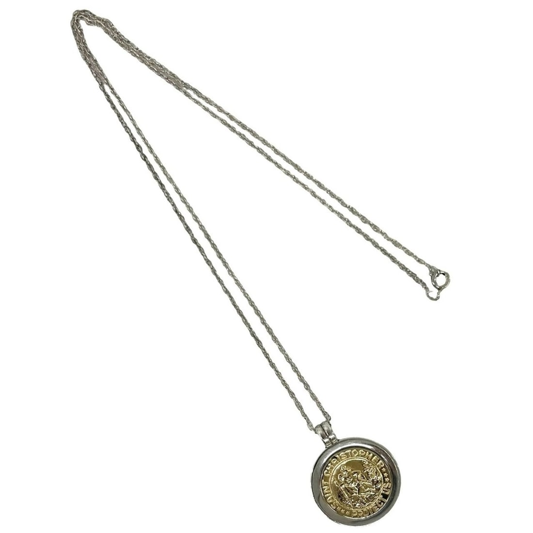 TIFFANY&Co. Tiffany & Co. St. Christopher Coin Necklace, Sterling Silver 925, 18K 750YG Pendant,: --- Catalog ---Category: SizePendant Size: 31mm x 25mm / 1.22'' x 0.98''Neck Circumference: 52.9 cm / 20.82''Category: DesignColor: Gold, SilverGender: WomenMaterial: Silver 925, Yellow gold (18K)Pend