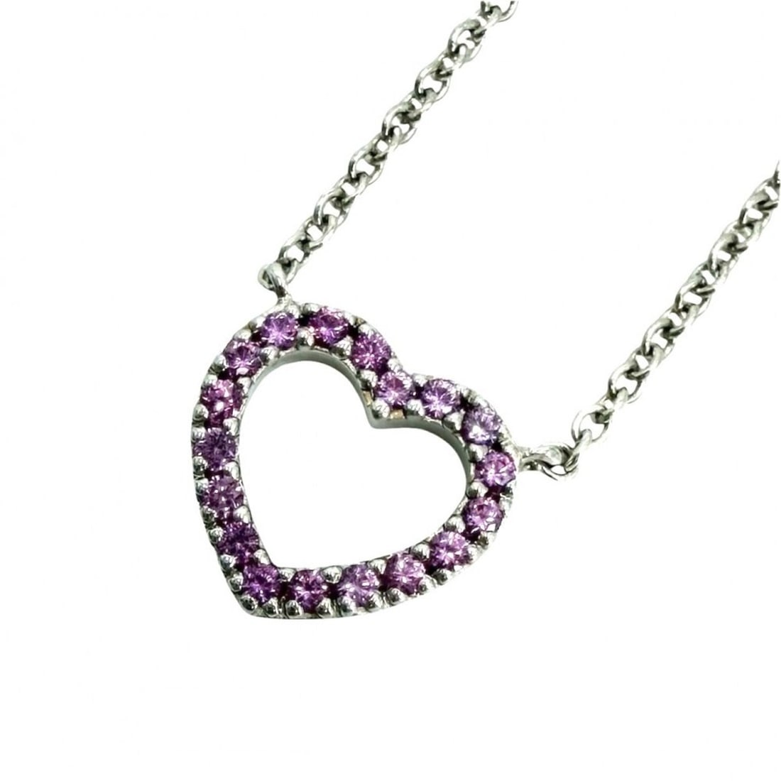 Tiffany & Co. Metro Heart Necklace for Women, 18K White Gold (Au750), Pink Sapphire, Silver Clasp,: --- Catalog ---Category: SizeNeck Circumference: 41 cm / 16.14''Category: DesignColor: Pink, WhiteGender: WomenMaterial: White goldNecklace Type: NecklaceCategory: GeneralBrand: Tiffany--- Item List -
