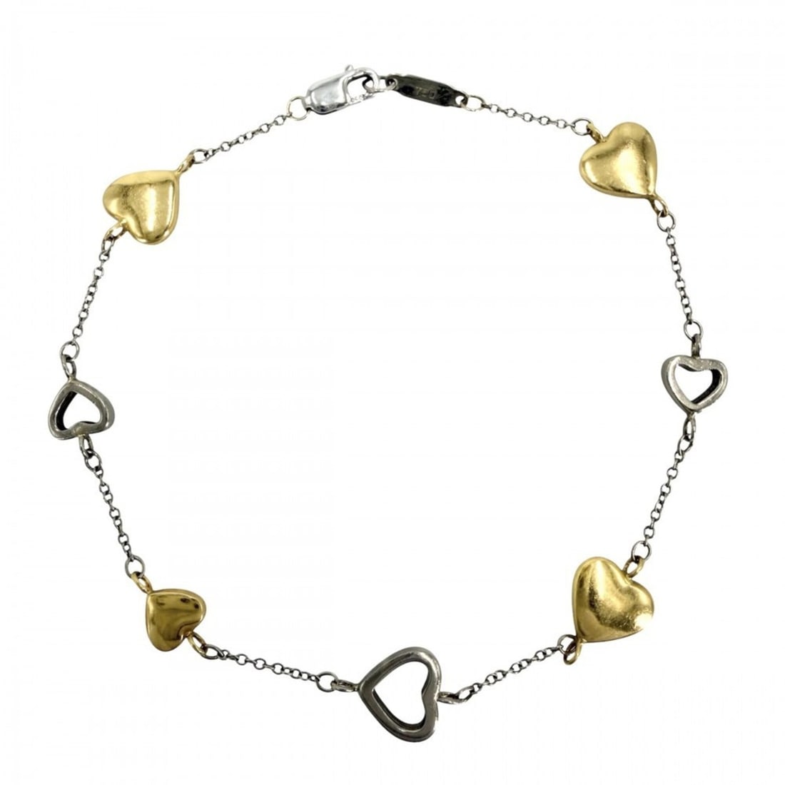 Tiffany & Co. Women's Bracelet, Multi-Heart Design, 18K Yellow Gold (YG) White (Au750), Approx. 7.9g: --- Catalog ---Category: SizeWidth: 1mm / 0.03''Length: 18.5cm / 7.28''Weight: 7.9g / 0.27oz.Category: DesignType: Charm braceletGender: WomenMaterial: White gold (18K), Yellow gold (18K)Category: Gen