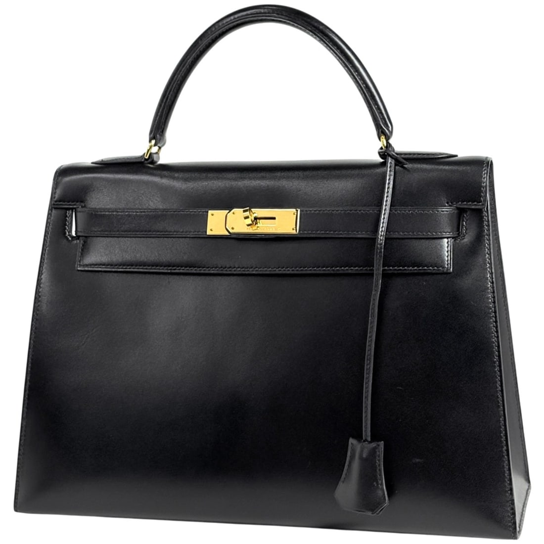 Hermes Kelly 32 Handbag, External Stitching, 2-Way, Box Calf Leather, Black, Women's: --- Catalog ---Category: SizeStrap Drop: 44cm / 17.32''Size (HxWxD): 23cm x 32.5cm x 12cm / 9.05'' x 12.79'' x 4.72''Category: DesignType: HandbagColor: BlackGender: WomenMaterial: Box calf leather Ca