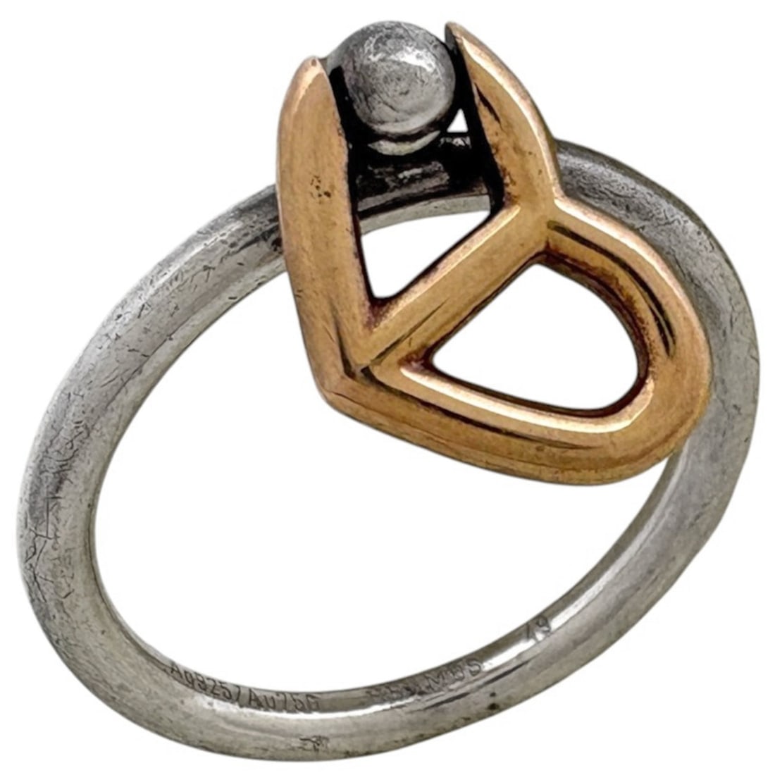 Hermes HERMES Ring Heart Sterling Silver 925 750 Gold Women's: --- Catalog ---Category: SizeJP Size: 9US Size: 5Category: DesignType: Band ringColor: Gold, SilverGender: WomenMaterial: Silver 925Category: GeneralBrand: Hermes--- Item List ---Section: ConditionRan