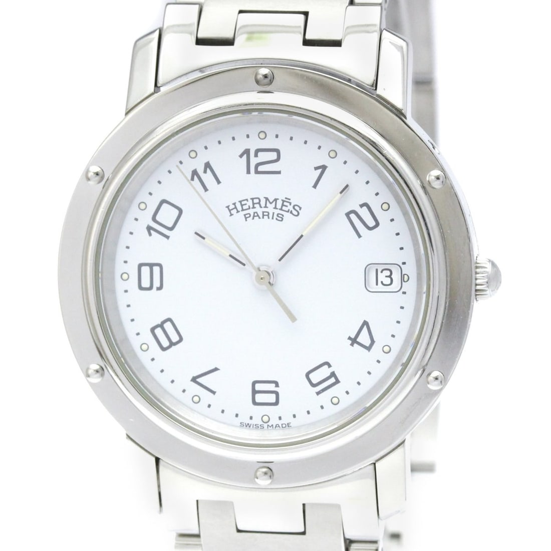 HERMES Clipper Stainless Steel Quartz Mens Watch CL6.710 Polished: --- Catalog ---Category: SizeCase Diameter: 36mm / 1.42''Category: DesignType: WristwatchStyle: Dress/FormalGender: MenColor (Dial): WhiteMaterial (Band): Stainless steelMaterial (Case): Stainless ste