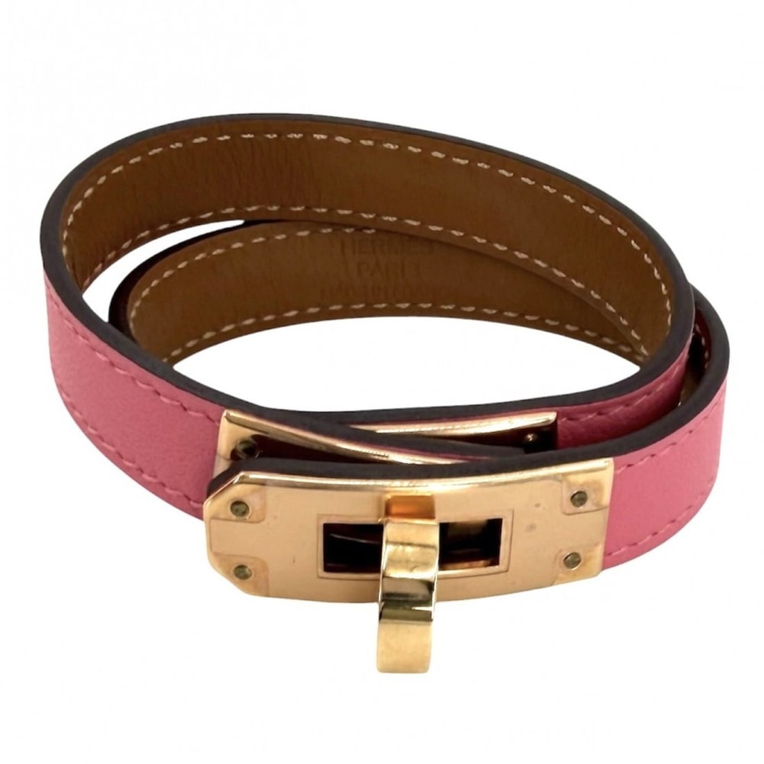 Hermes Bracelet for Women, Mini Kelly Double Tour Bangle, Leather, U Stamp, Pink Gold Hardware,: --- Catalog ---Category: SizeWidth: 14cm / 5.51''Category: DesignType: Charm braceletColor: PinkGender: WomenMaterial: LeatherCategory: GeneralBrand: Hermes--- Item List ---Section: ConditionRanking: 