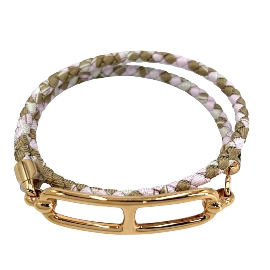 Hermes women's bracelet, Roulette Double Tour, pink/brown, gold hardware, approximately 9.5g.: --- Catalog ---Category: SizeLength: 15.5cm / 6.1''Category: DesignType: Charm braceletColor: Brown, PinkGender: WomenCategory: GeneralBrand: Hermes--- Item List ---Section: ConditionRanking: Rank A U
