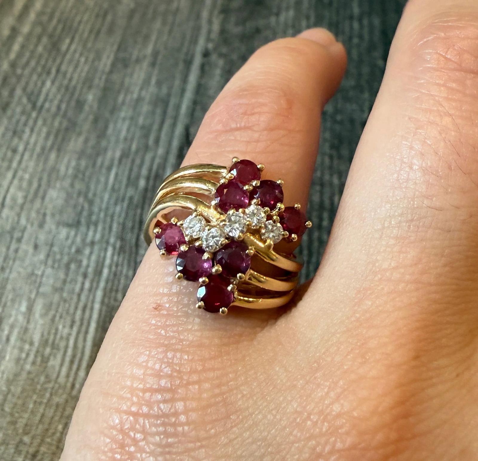 Ruby and Diamond Wave Ring in 14K Gold (1 of 1)