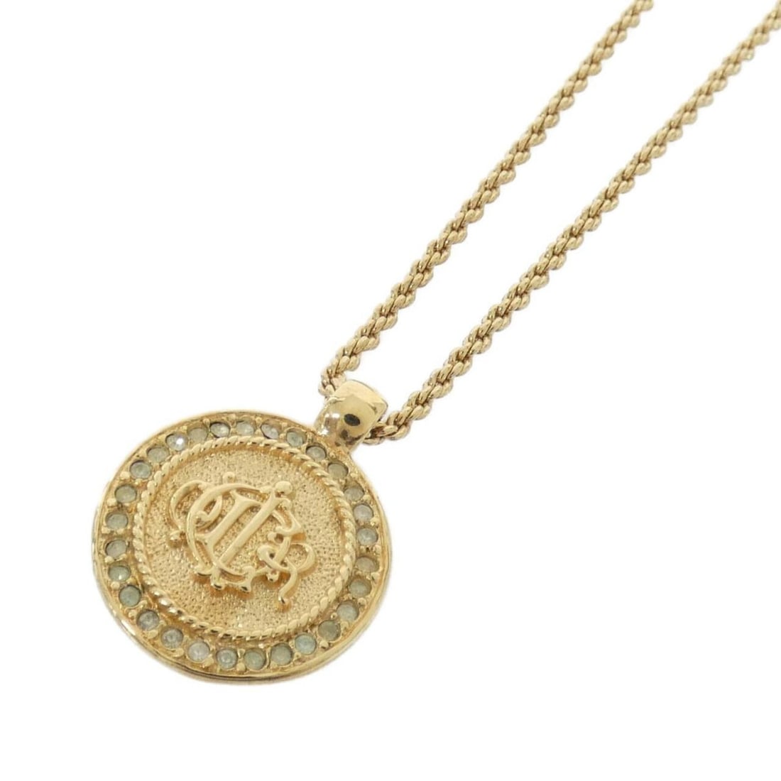 Christian Dior necklace: --- Catalog ---Category: SizePendant Size: 22mm x 22mm / 0.86'' x 0.86''Neck Circumference: 39 cm - 44 cm / 15.35'' - 17.32''Category: DesignColor: Clear, GoldGender: WomenNecklace Type:
