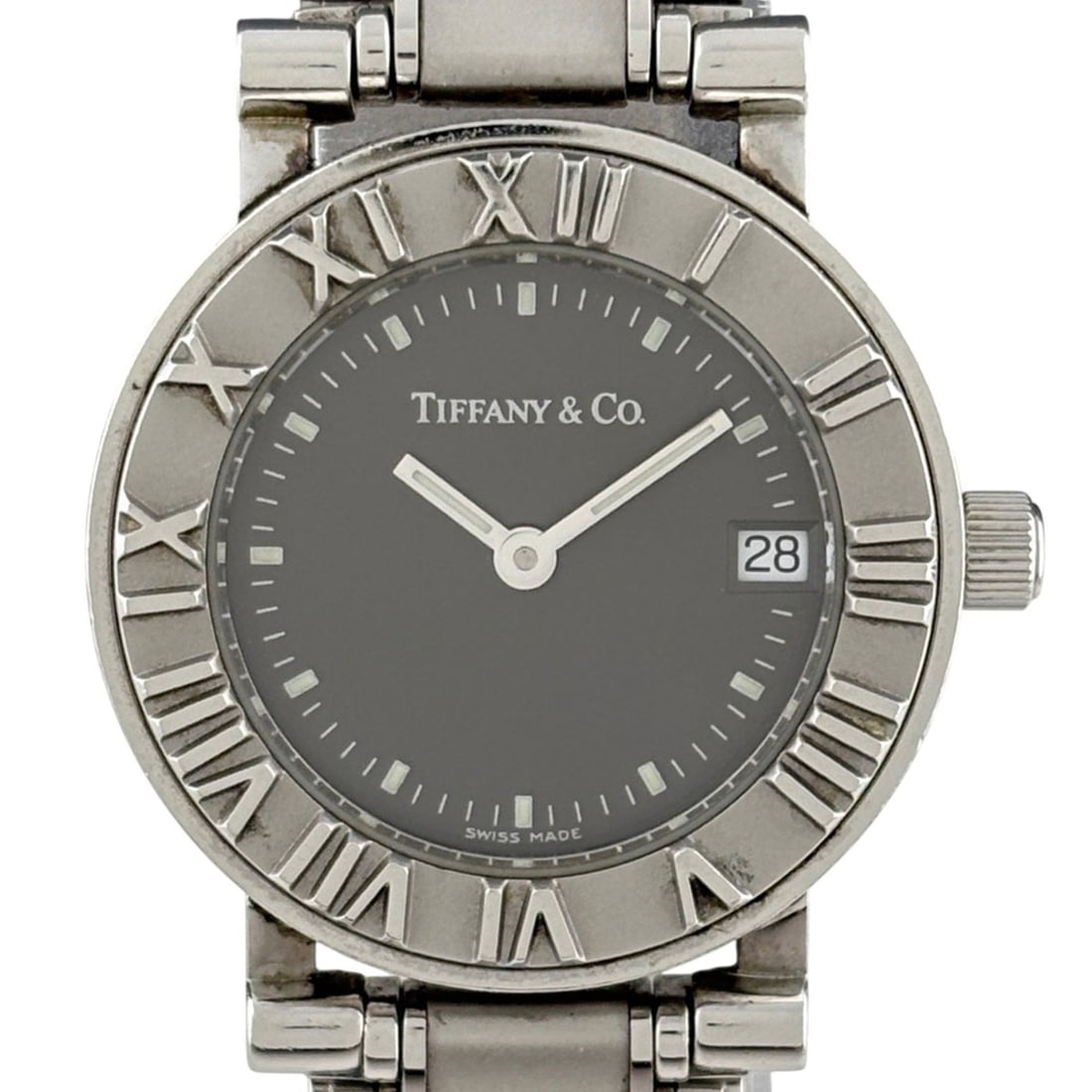 Tiffany & Co. Atlas watch, stainless steel, quartz, gray, women's.: --- Catalog ---Category: SizeWrist Size: 15cm / 5.9''Case Diameter: 25mm / 0.98''Category: DesignType: WristwatchGender: WomenColor (Dial): GrayMaterial (Band): Stainless steelMaterial (Case): Stainle