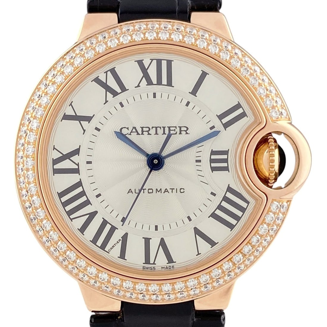 Cartier Ballon Bleu 33 WE902066 Watch, PG (Pink Gold), Diamond, Leather Strap, Automatic, Silver, (1 of 10)
