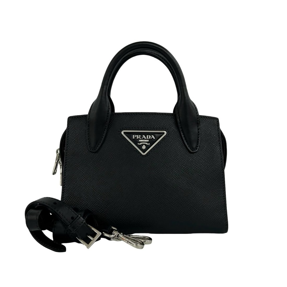 PRADA Christen Triangle Logo Hardware Saffiano Leather 2-way Shoulder Bag/Handbag Black 30590: --- Catalog ---Category: SizeSize (HxWxD): 16cm x 21.5cm x 12cm / 6.29'' x 8.46'' x 4.72''Category: DesignType: Handbag, Shoulder bagColor: BlackGender: WomenMaterial: Leather Category: GeneralBrand: 