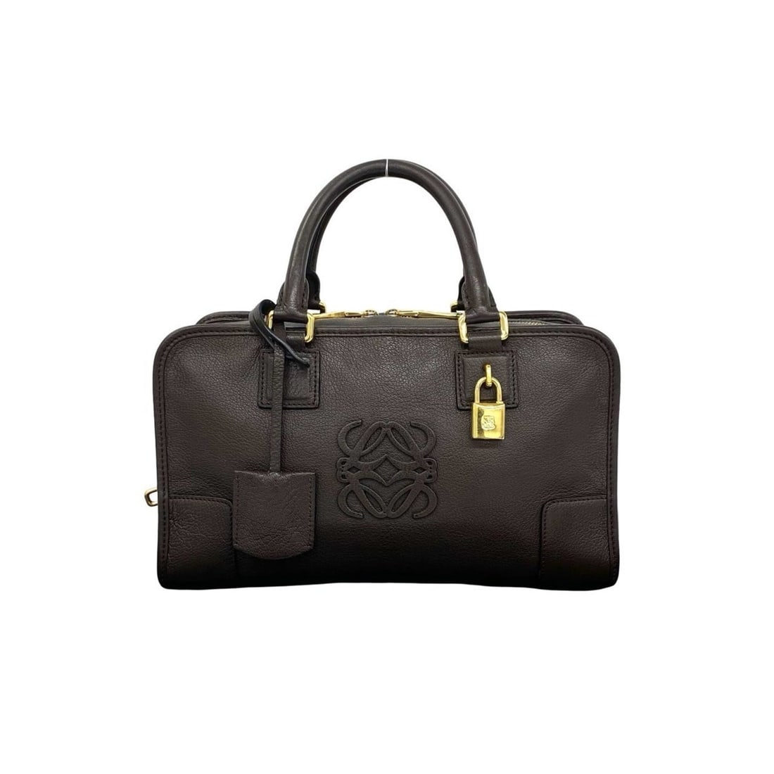 LOEWE Amazona 28 Anagram Logo Leather Handbag Mini Boston Bag Brown 79786 (1 of 10)