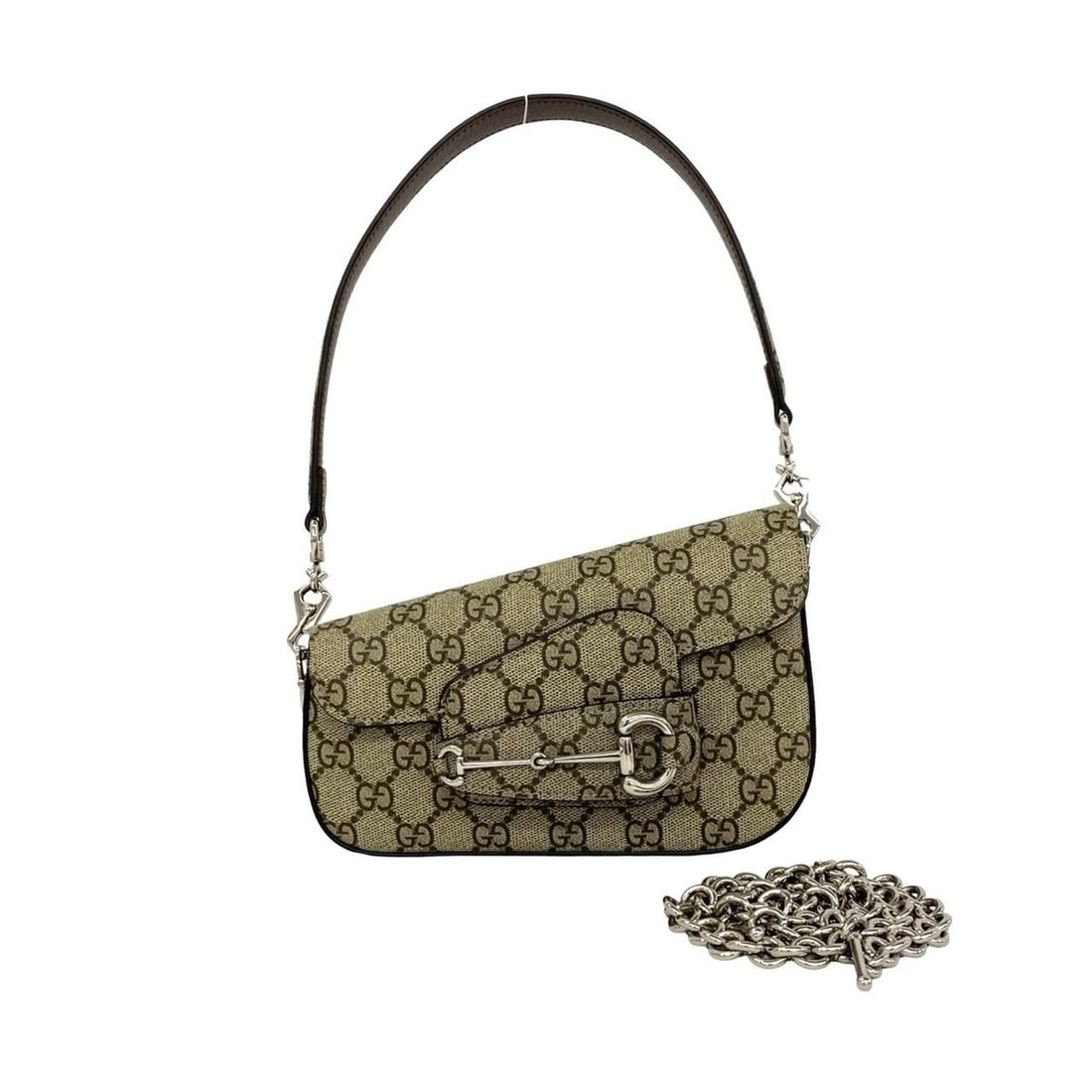 GUCCI GG Logo Pattern Horsebit Leather Chain One Shoulder Bag Handbag Brown 12007: --- Catalog ---Category: SizeSize (HxWxD): 13.5cm x 20cm x 6cm / 5.31'' x 7.87'' x 2.36''Category: DesignType: Handbag, Shoulder bagColor: BrownGender: WomenMaterial: Leather , PVC Category: GeneralBr