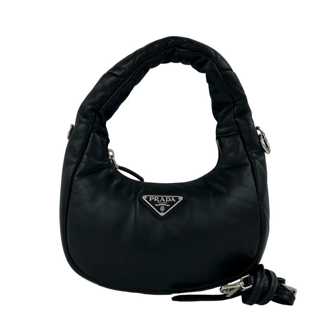 PRADA Prada Triangle Logo Hardware Padded Nappa Leather Genuine 2-way Shoulder Bag Handbag Pouch: --- Catalog ---Category: SizeSize (HxWxD): 12cm x 20.5cm x 5.5cm / 4.72'' x 8.07'' x 2.16''Category: DesignType: Handbag, Pochette, Shoulder bagColor: BlackGender: WomenMaterial: Leather Category: Gen