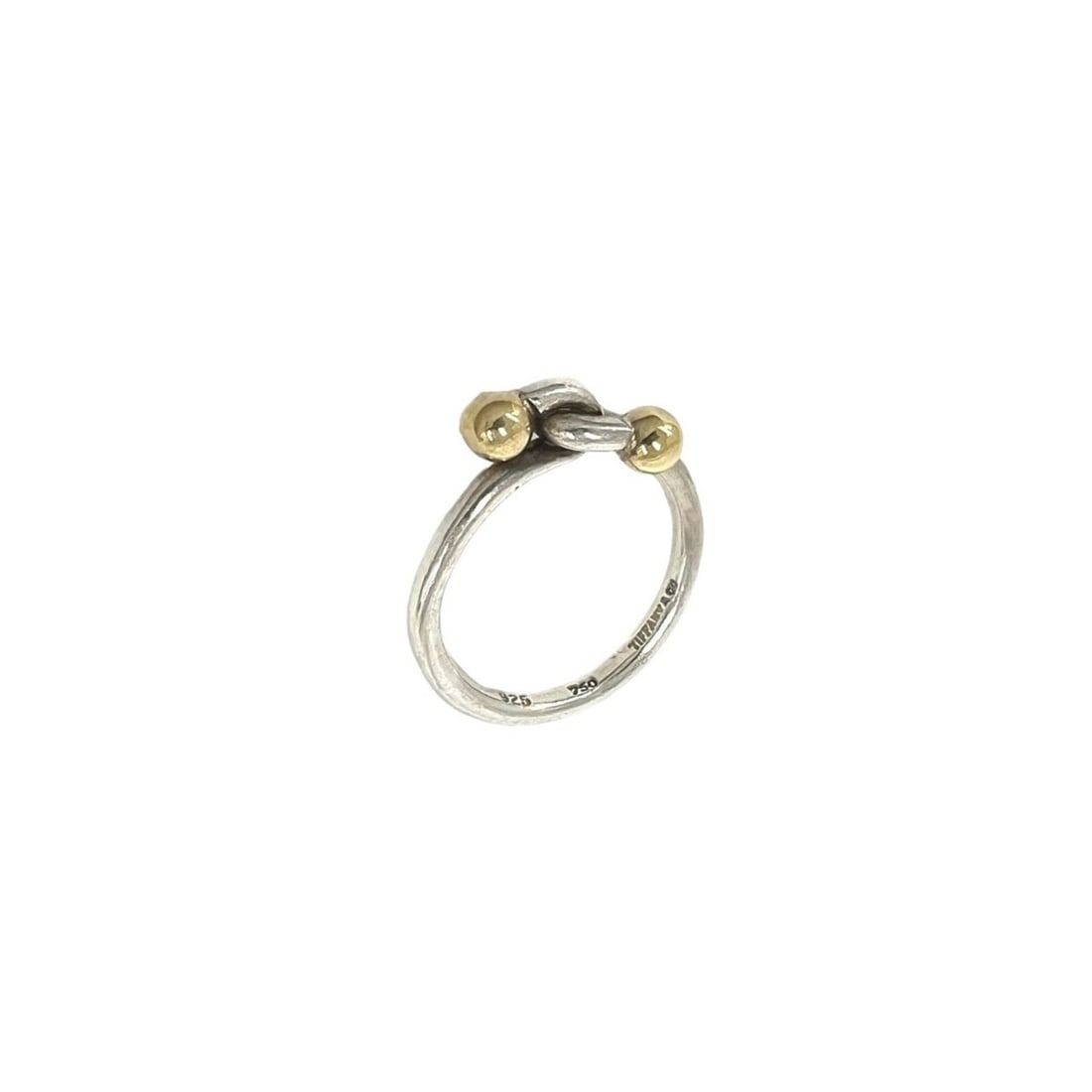 TIFFANY&Co. Tiffany Vintage Hook and Eye Ring, Sterling Silver 925, 18K 750YG, Item Number 26063: --- Catalog ---Category: SizeJP Size: 10US Size: 5.5Category: DesignType: Band ringColor: Gold, SilverGender: WomenMaterial: Silver 925, Yellow gold (18K)Category: GeneralBrand: Tiffany--- Item List -