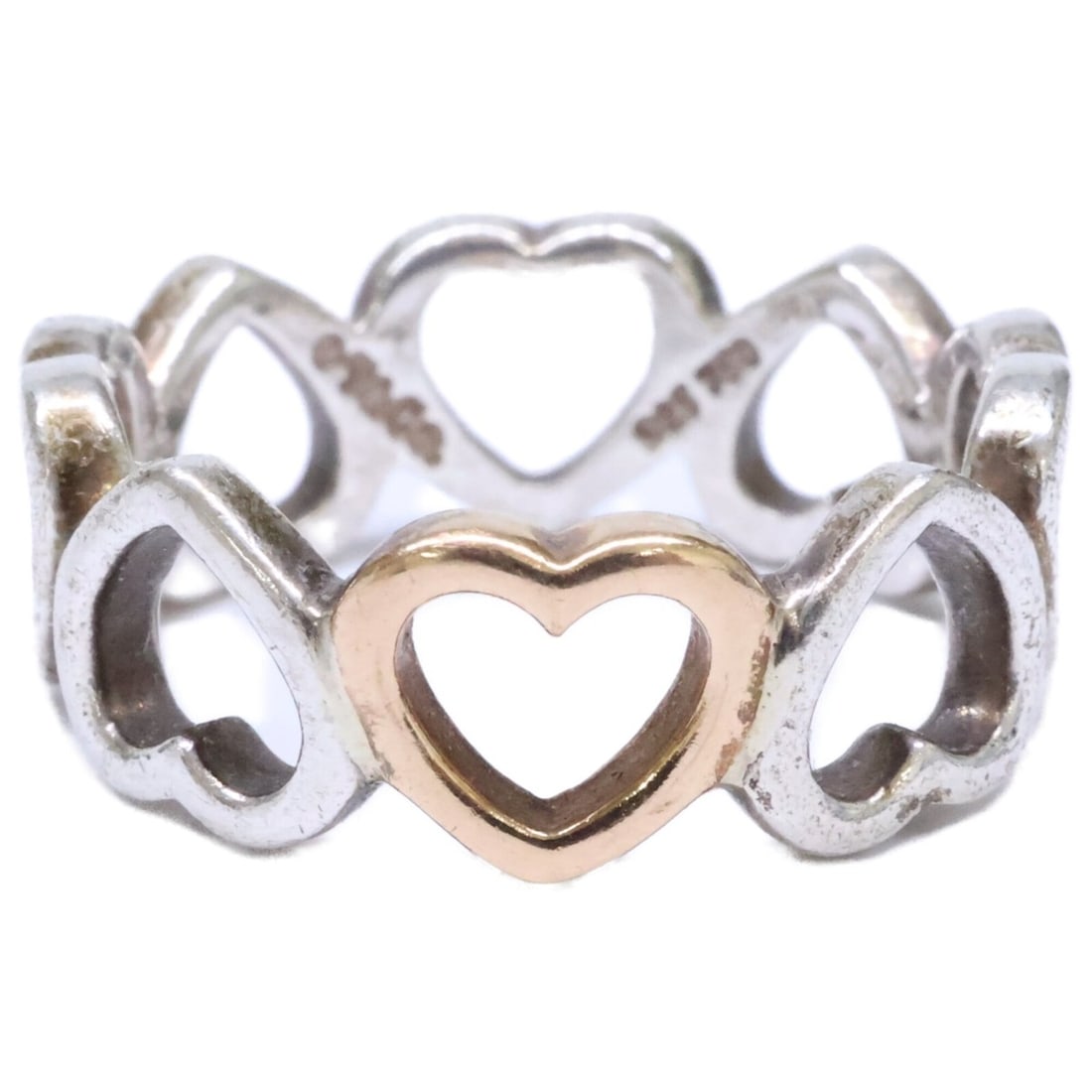 TIFFANY&Co. Tiffany 925 750 Sentimental Heart Ring, Silver/Pink Gold, Women's: --- Catalog ---Category: SizeJP Size: 12US Size: 6.5Category: DesignType: Band ringColor: Pink gold, SilverGender: WomenMaterial: Silver 925Category: GeneralBrand: Tiffany--- Item List ---Section: Con