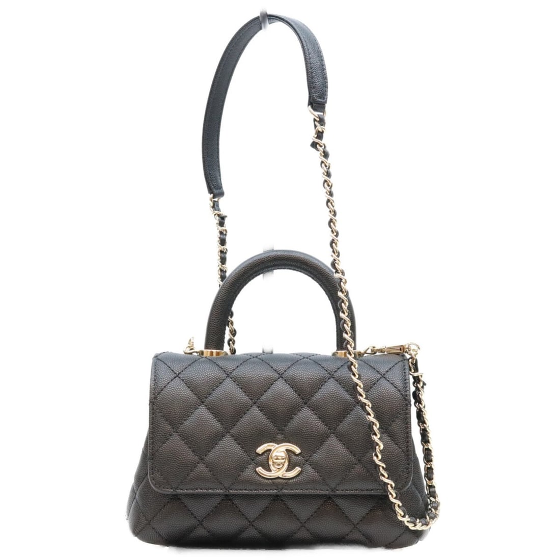 CHANEL AS2215 Black Caviar Skin Champagne Gold Hardware Coco Handle 19XXS Chain Shoulder Bag Handbag: --- Catalog ---Category: SizeSize (HxWxD): 12cm x 20cm x 9cm / 4.72'' x 7.87'' x 3.54''Category: DesignType: Handbag, Shoulder bagColor: BlackGender: WomenMaterial: Grained Calfskin Hardware Color: Go
