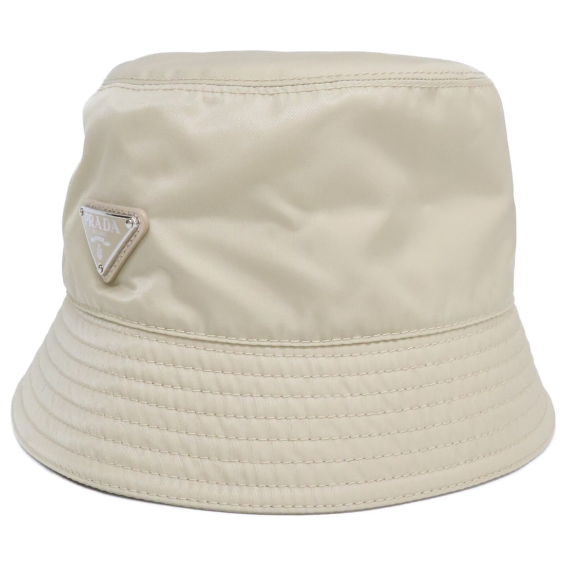 PRADA 1HC137 2DMI Triangle Logo Bucket Hat, Size M, Beige, Men's: --- Catalog ---Category: DesignType: Bucket hatColor: BeigeGender: MenMaterial: Nylon Category: GeneralBrand: PradaCategory: MeasurementsCircumference: 58cm / 22.83''--- Item List ---Section: Conditio