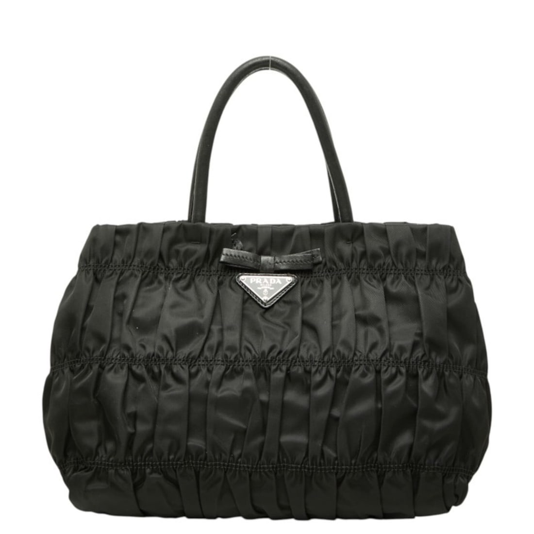 Prada Triangle Logo Plate Gathered Handbag BN1675 Black Nylon Leather Women's PRADA: --- Catalog ---Category: SizeSize (HxWxD): 28cm x 28cm x 16cm / 11.02'' x 11.02'' x 6.29''Category: DesignType: HandbagColor: BlackGender: WomenMaterial: Nylon , Leather Category: GeneralMPN: BN1675Br