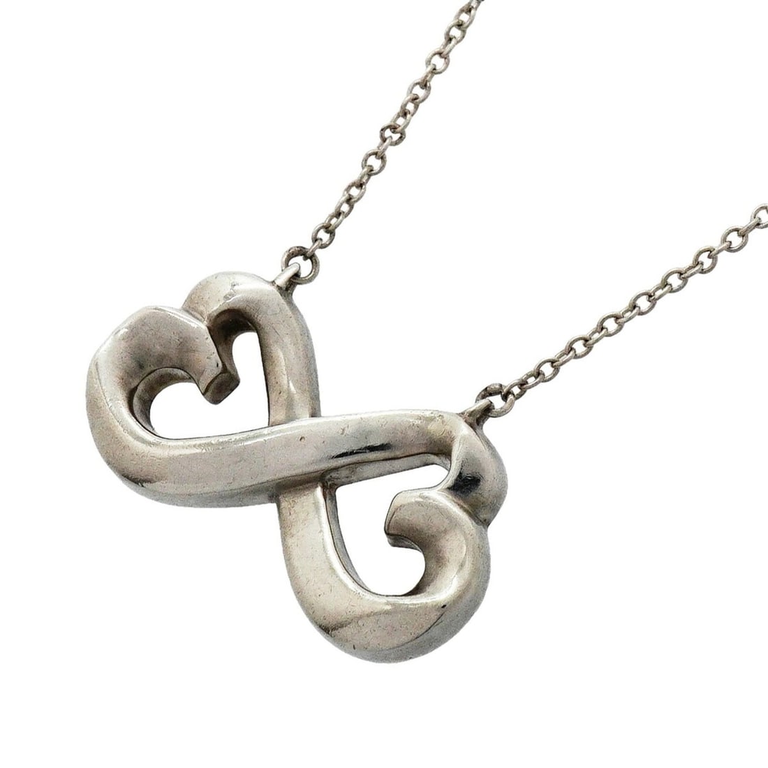 Tiffany & Co. Double Loving Heart Necklace, Sterling Silver 925, Women's: --- Catalog ---Category: SizePendant Size: 12.9mm x 21.9mm / 0.5'' x 0.86''Neck Circumference: 43.5 cm / 17.12''Category: DesignGender: WomenMaterial: Silver 925Necklace Type: NecklaceCategory: