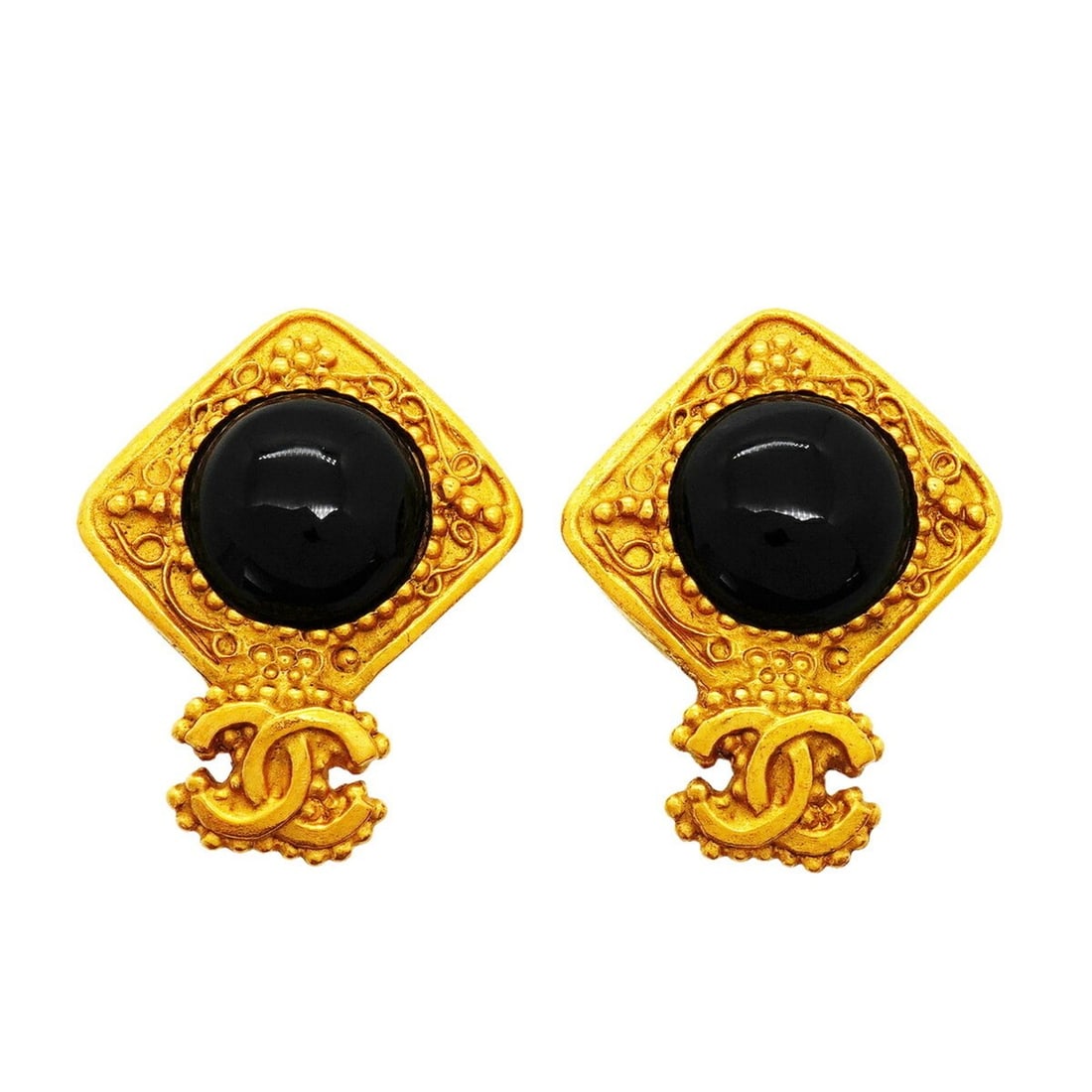 Chanel earrings, Coco Mark, GP plated, gold, black, women's.: --- Catalog ---Category: SizeSize (HxWxD): 33.70mm x 26.10mm / 1.33'' x 1.03''Category: DesignType: Clip earringsColor: Black, GoldGender: WomenMaterial: Gold platingCategory: GeneralBrand: Chanel---