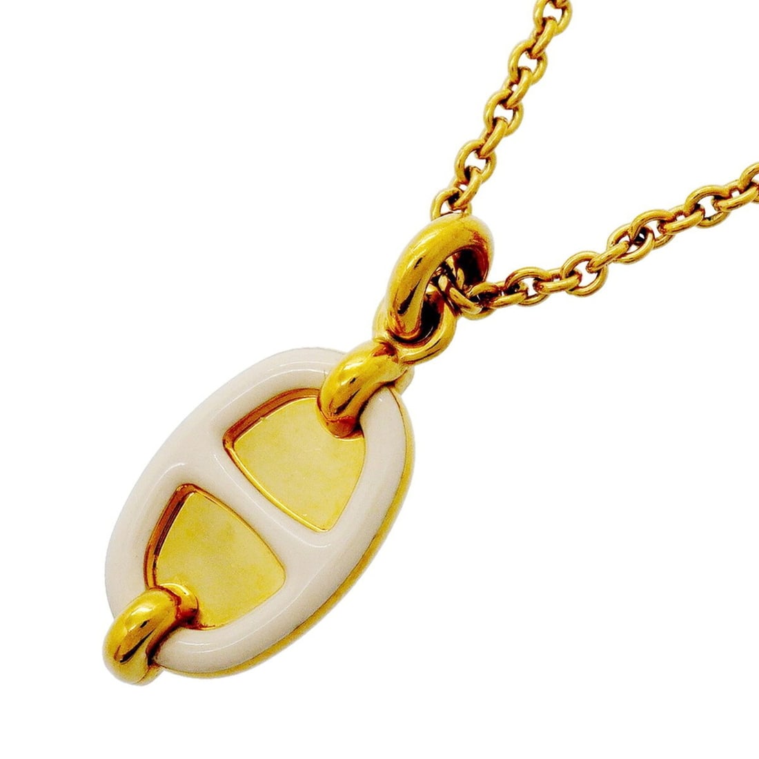 Hermes Mini Maillon PM Necklace, GP Plated, Gold, Ivory, Women's: --- Catalog ---Category: SizePendant Size: 30.2mm x 12.9mm / 1.18'' x 0.5''Neck Circumference: 48.5 cm / 19.09''Category: DesignColor: Gold, IvoryGender: WomenMaterial: Gold platingNecklace Type: