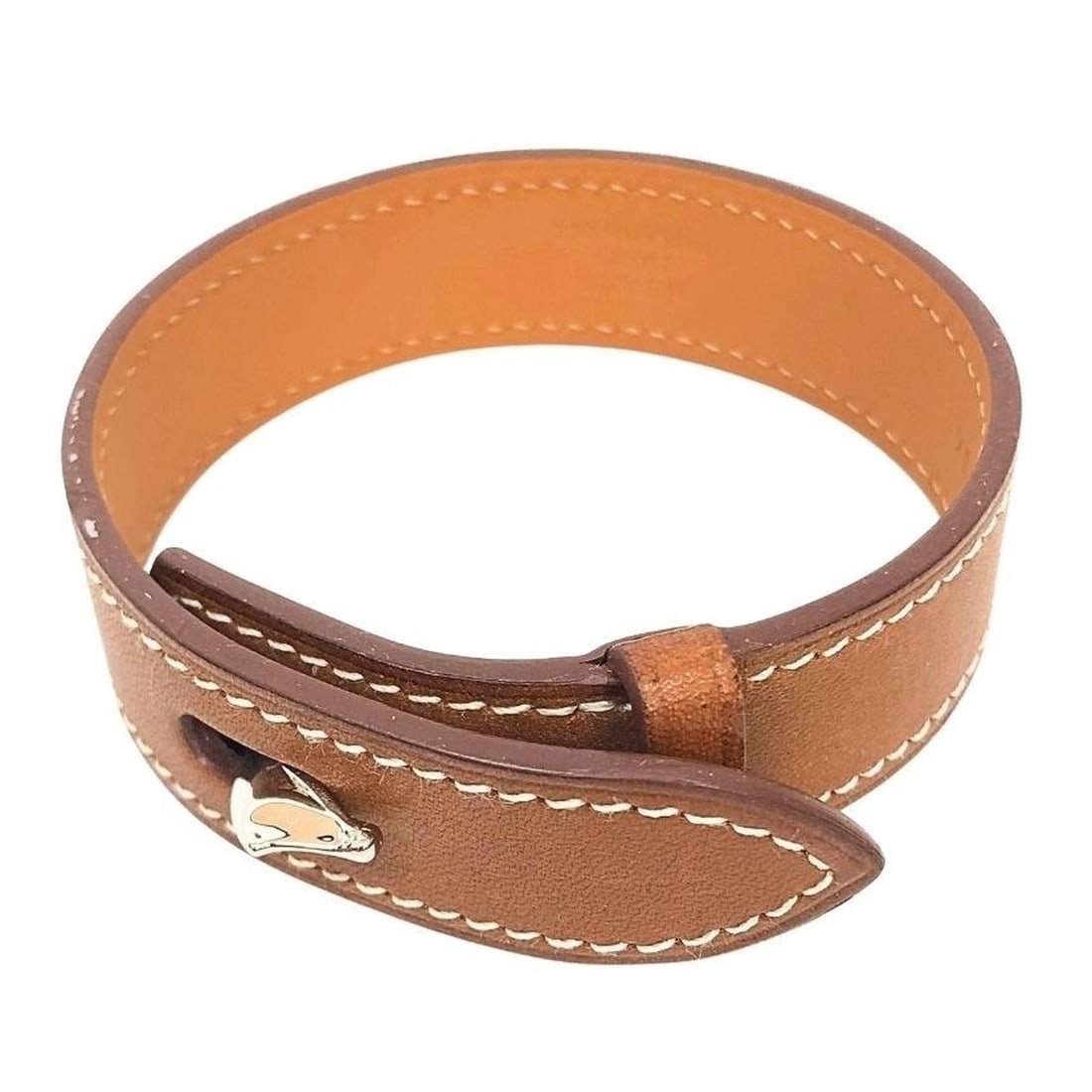 Hermes HERMES Leather Bracelet Panache Horse Head T5 Size Camel Brown Z Stamp (1 of 9)
