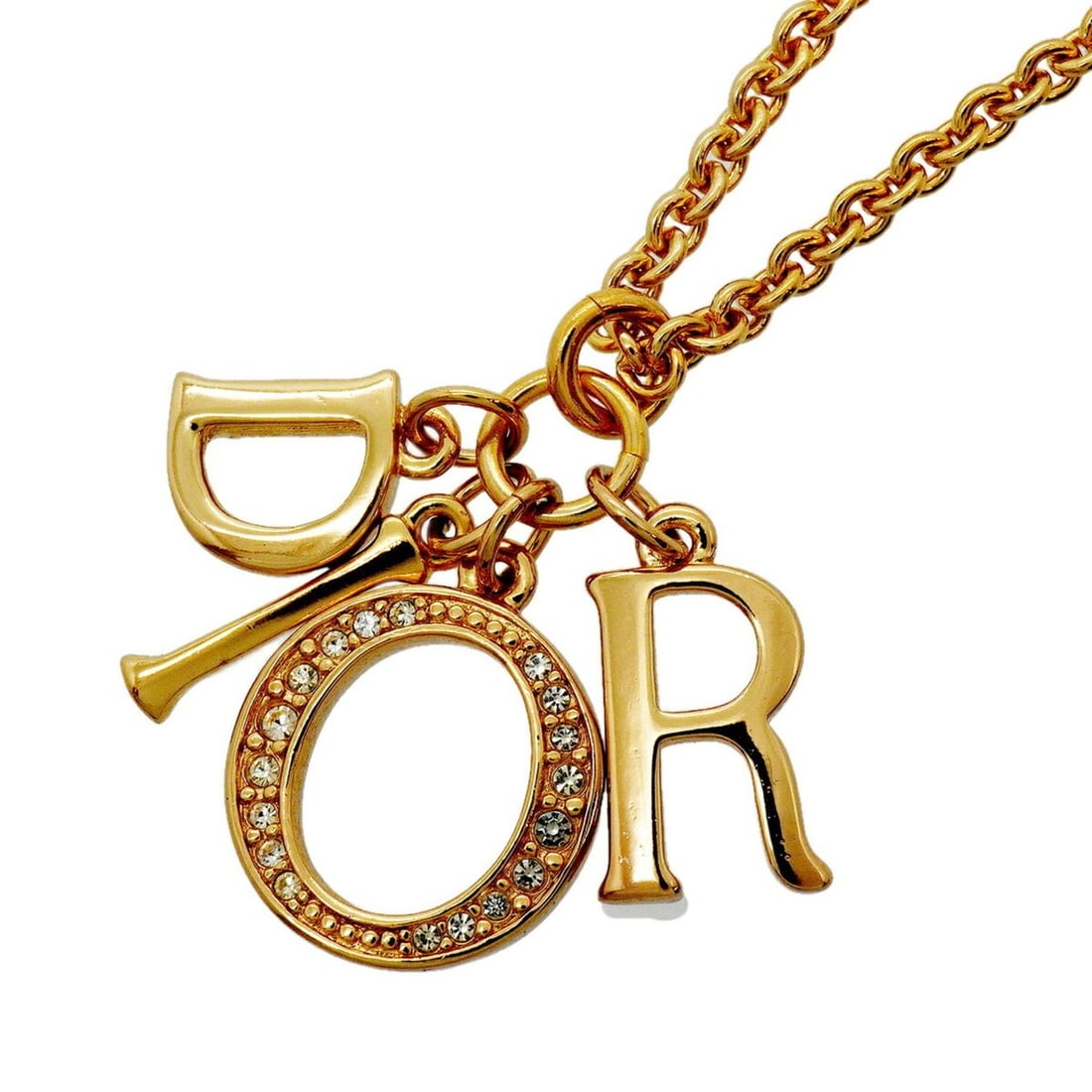 Christian Dior Necklace, GP Plated, Rhinestone, Gold, Women's, P3504189: --- Catalog ---Category: SizePendant Size: 38.4mm x 42.8mm / 1.51'' x 1.68''Neck Circumference: 51 cm / 20.07''Category: DesignColor: GoldGender: WomenMaterial: Gold plating, RhinestoneNecklace Type: 