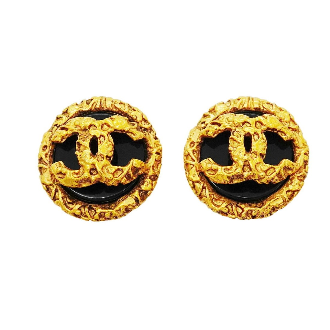 Chanel Earrings, Coco Mark Circle Lava Motif, GP Plated, Gold, Black, Women's, P3504185: --- Catalog ---Category: SizeSize (HxWxD): 27.20mm x 26.60mm / 1.07'' x 1.05''Category: DesignType: Clip earringsColor: Black, GoldGender: WomenMaterial: Gold platingCategory: GeneralBrand: Chanel--- 