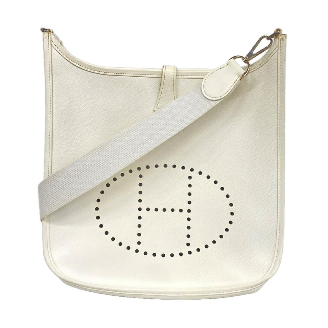Hermes Evelyne 2 PM Shoulder Bag, Veau Epsom Leather, White, ?H Stamp, Women's, P3460488: --- Catalog ---Category: SizeSize (HxWxD): 29cm x 29.5cm x 9cm / 11.41'' x 11.61'' x 3.54''Category: DesignType: Shoulder bagColor: WhiteGender: WomenMaterial: Epsom leather Hardware Color: SilverLeat